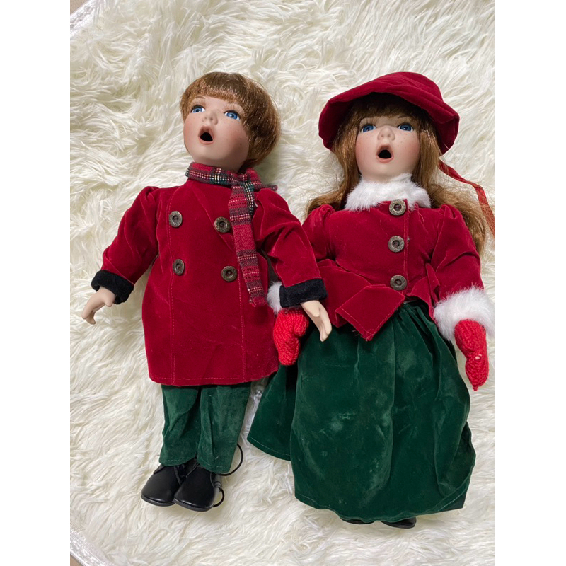 🎄Christmas Carolers Boy & Girl Dolls 14" Porcelain WMG 2003 ETC Co  🌲 ตุ๊กตากระเบื้องคริสต์มาส
