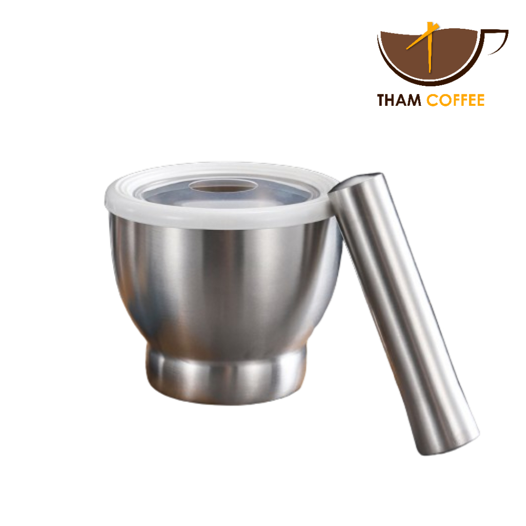 ครกสแตนเลส ครกเกาหลี Mortar stainless 4นิ้ว 5นิ้ว 6นิ้ว พร้อมฝากันกระเด็น ตำกระเทียม ตำพริก เครื่องเทศ Tham coffee