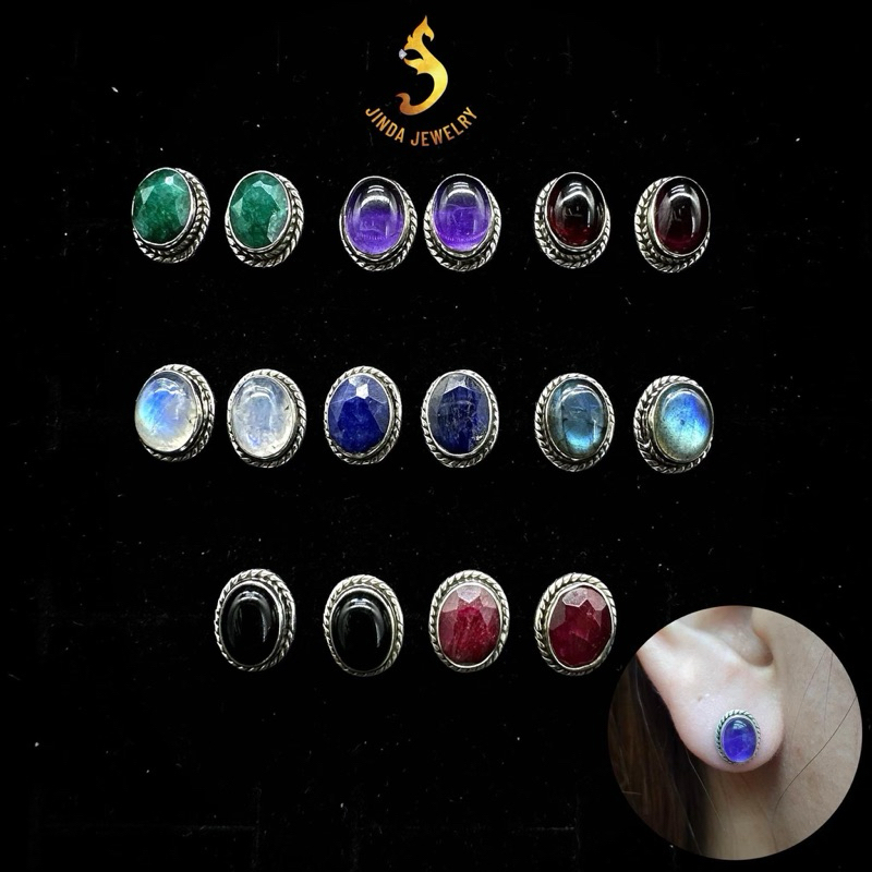(JindaJewelry)ต่างหูเงินแท้92.5%ประดับหินแท้