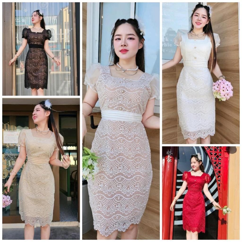 เดรสลูกไม้แขนตุ๊กตา  อออกงาน เสื้อผ้า ผู้หญิง Clothing Dress