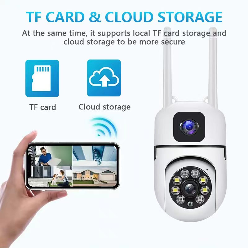 กล้องวงจรปิด V380 Pro Yoosee Dual Lens กล้อง IP กันน้ํากลางแจ้งติดตามการมองเห็นตอนกลางคืนอัตโนมัติ
