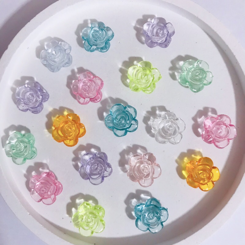 จี้ลูกปัดรูปดอกกุหลาบ สีใสหลากสี 20 ชิ้น | จี้สร้อยคอ สร้อยข้อมือ DIY