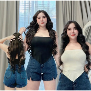 เสื้อเกาะอก สาวอวบ ผ้าเรย่อน แต่งปลายวี