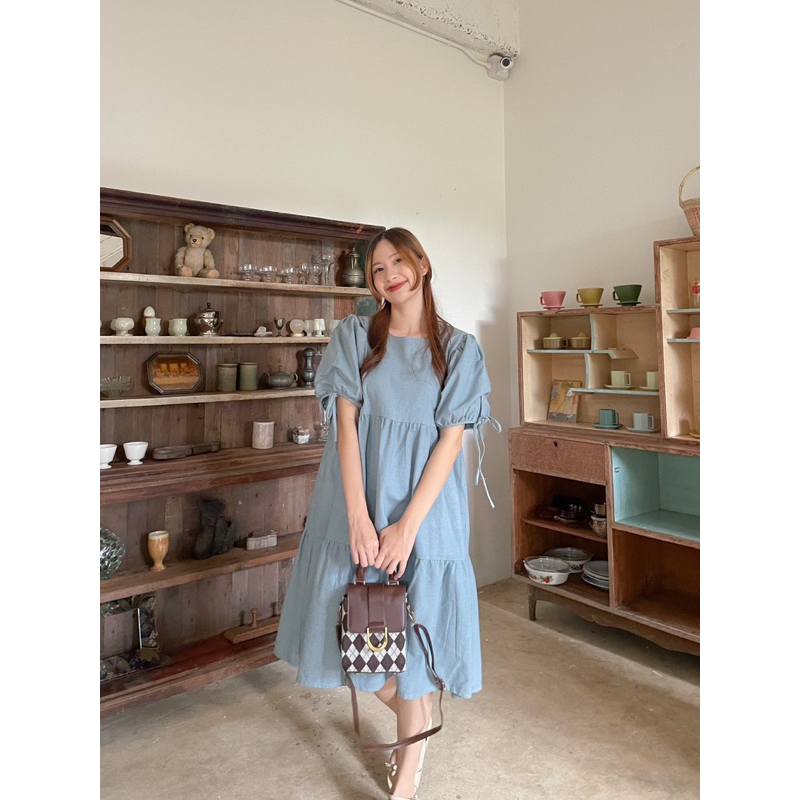Rora dress เดรสคอกลม ผูกโบว์หลัง แต่งโบว์แขน