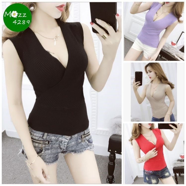 MQzz4289💓พร้อมส่ง  เสื้อไหมพรมคอวี  เสื้อทำงาน แขนกุด หลากหลายสี   ผ้านุ่มมากก Free Size