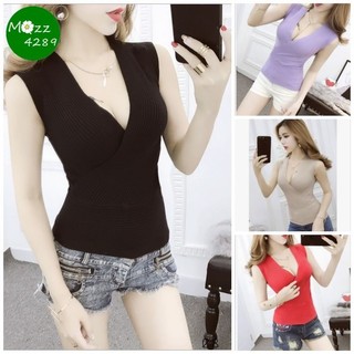 MQzz4289 *พร้อมส่ง* เสื้อไหมพรมคอวี  เสื้อทำงาน แขนกุด หลากหลายสี   ผ้านุ่มมากก Free Size