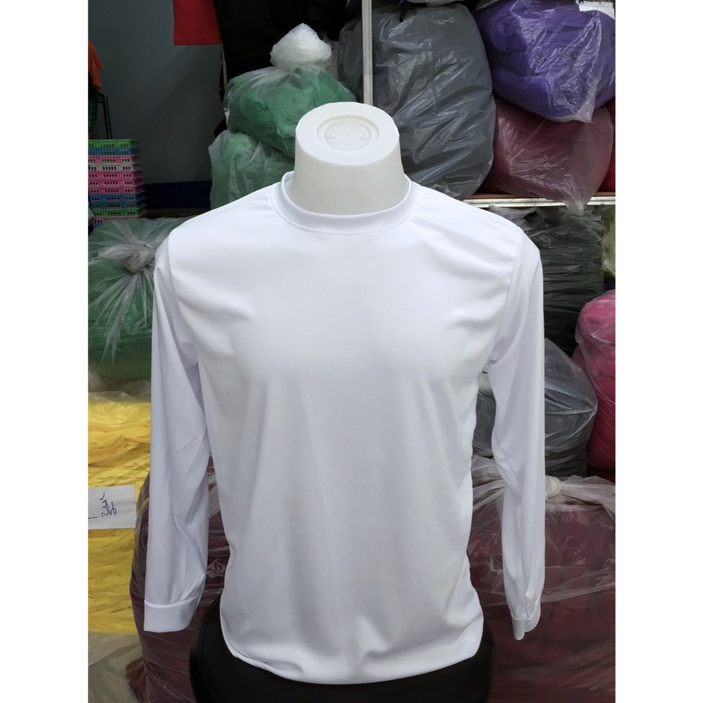 เสื้อยืดแขนยาวไมโคร สีขาว ใส่ไปงานวัด งานบวช ทอดกฐินและใส่เที่ยวได้ ผ้าไม่อับชื้น ซักแห้งเร็วไม่เป็นขุย