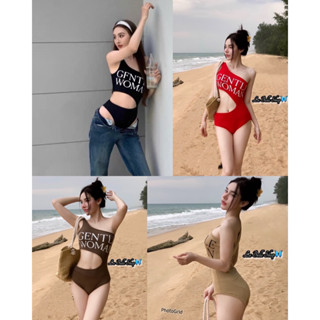 🎊mnv_shop🎊 บอดี้สูทเว้าเอว ดีเทลแขนข้างเดียว แต่งสกรีน ผ้าเร…