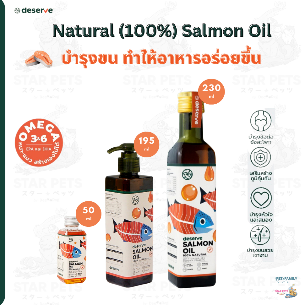 DESERVE น้ำมันปลาแซลมอนแท้ สำหรับสุนัขและแมว Salmon Oil 100% บำรุงขน ข้อต่อ หัวใจ ช่วยให้เจริญอาหาร