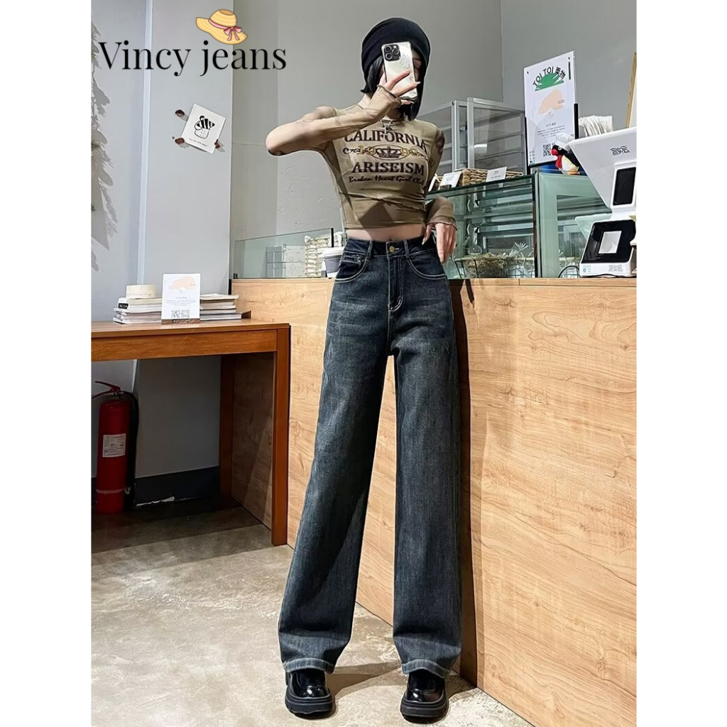 ส่งไวจากไทย New American Ins High Street Retro Jeans Niche High Waist Wide Leg Pants plus Size Trousers