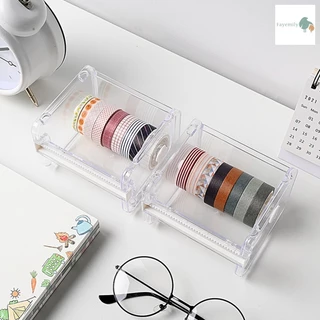*สินค้าพร้อมส่ง* กล่องเก็บ Masking Tape กล่องใส่เทปตกแต่ง แท่นตัดเทปวาชิ แกนตัดพลาสติกสีขาว วางซ้อนกันได้ ดีไซน์น่ารัก