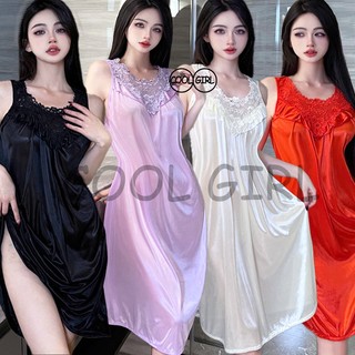 🖤girl🖤ชุดนอน เดรส ชุดนอนซาติน หลวมสุดๆ ใส่สบายและเย็นสบาย มี 5 สีให้เลือก ส่งจากไทย