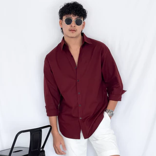 Fomo-เชิ้ตแขนยาว สีแดงเบอร์กันดี้ **เช็คไซซ์จากตางรางไซซ์ของทางร้านเท่านั้น** เสื้อเชิ้ตโทนสีแดง