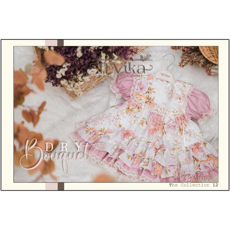 TEVika Vintage ไซส์100เดรสเทวิกา วินเทจ สีชมพู❤️ Dry Bouquet สีชมพู