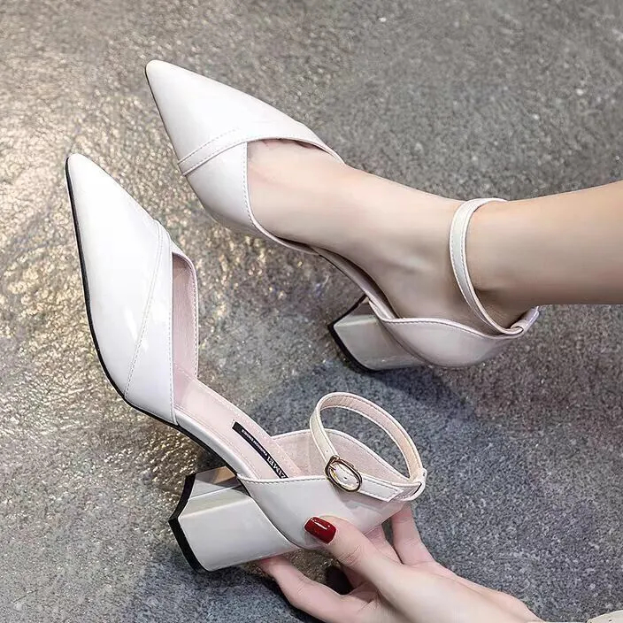 🍊รองเท้าส้นสูง แฟชั่นเกาหลี ฤดูร้อน ส้นหนา รองเท้าส้นสูงผู้หญิง