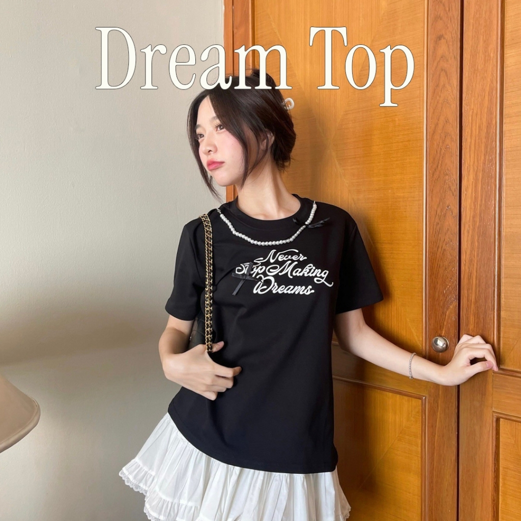 Choosedress A1942 Dream Top เสื้อยืดแขนสั้น คอเสื้อแต่งไข่มุก