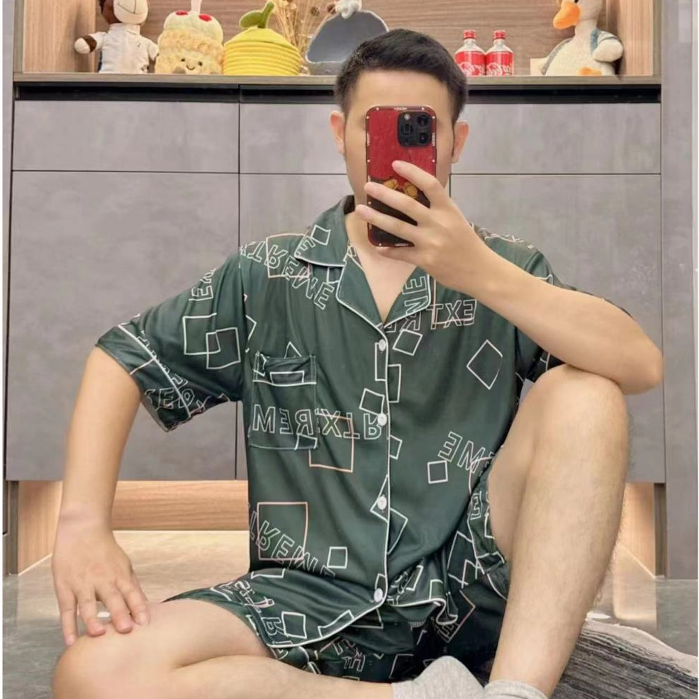 พร้อมส่ง ชุดนอนผู้ชาย เสื้อแขนสั้นและกางเกงขาสั้น ขนาดใหญ่XXL,XXXL
