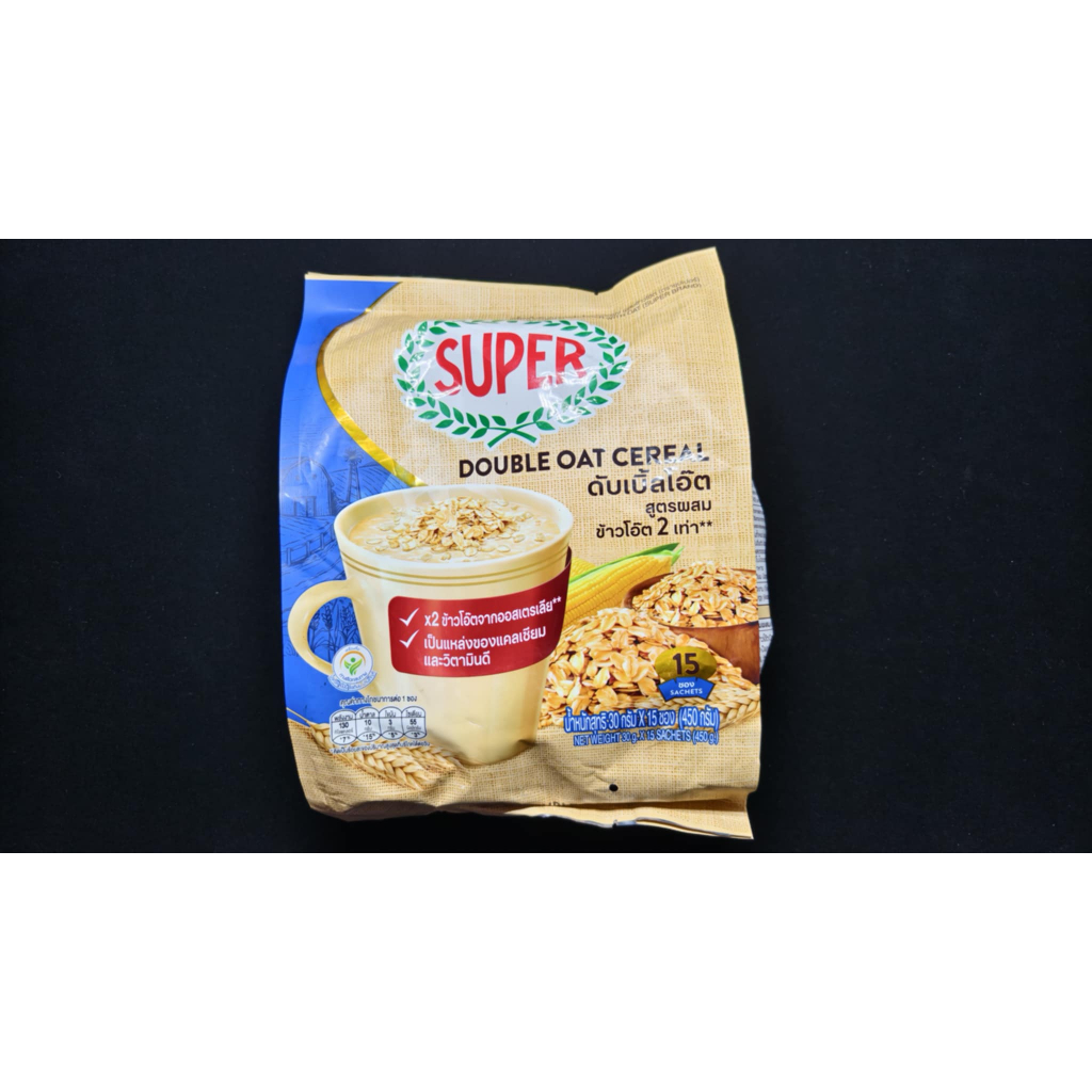 สินค้าเลยวันบริโภค 15/09/67 SUPER Double Oat Cereal ซุปเปอร์ ดับเบิ้ลโอ๊ต ซีเรียล ข้าวโอ็ต 2 เท่า ขนาด 15 ซอง
