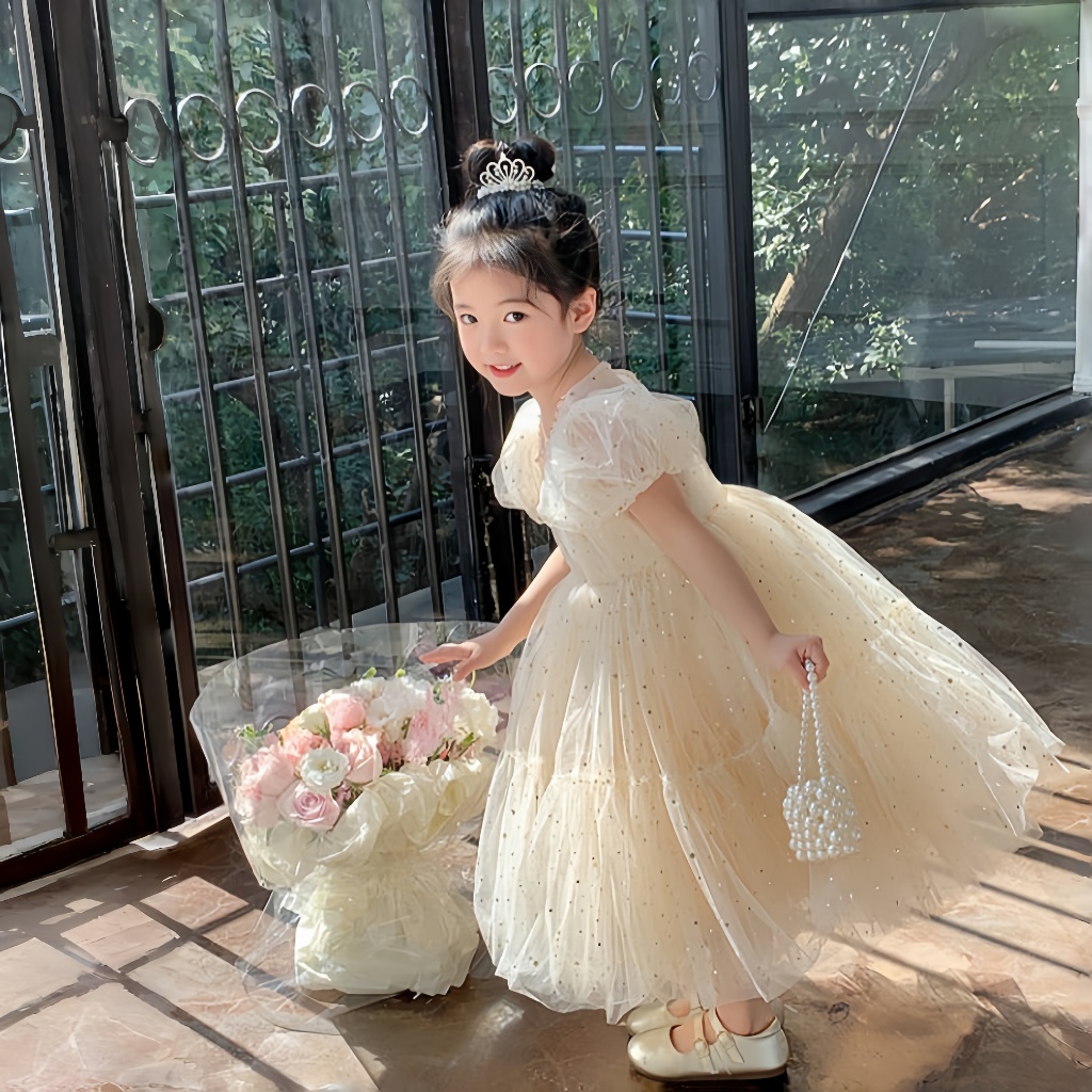 PRINCESS KESLI ชุดเดรส เด็กผู้หญิง เดรสลูกไม้ลายใหม่ เหมาะกับของขวัญวันเกิด 2-9 ปี