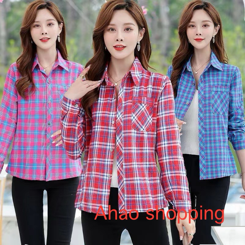 2024 เสื้อผ้าฤดูร้อนใหม่ผ้าฝ้ายแฟชั่นผ้าฝ้ายเสื้อแขนยาวผู้หญิงวัยกลางคน