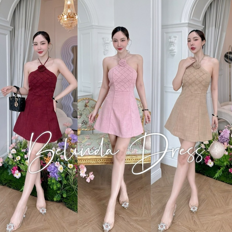 Wendystore182(Belinda Dress)เดรสคล้องคอดีเทลเข็มกลัดกุหลาบ