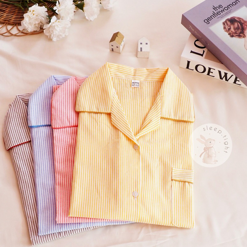 สินค้าใหม่ ชุดนอนสไตล์เกาหลี ผ้าคอตตอน ลายริ้วหวาน - Sleeptight {{ 2ชุด ลดเหลือ 399 / 3ชุด ลดเหลือ 579 เท่านั้น! }}