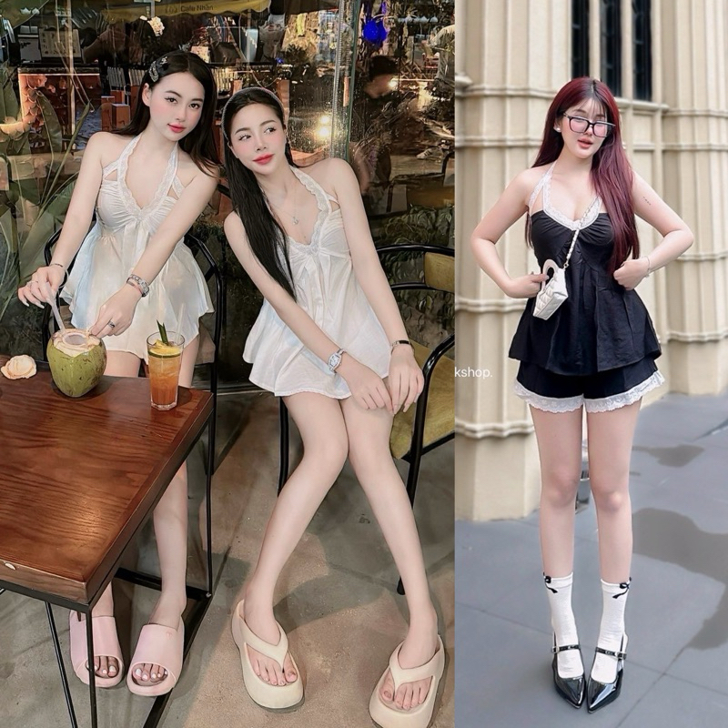 Teera❤️พร้อมส่ง✨2ชิ้น🌸มินิเดรสลูกไม้+กางเกง💖ผ้าสปันพริ้ว งานน่ารัก แบ๊วแต่เซ็กซี่ so cute🌸goodluck