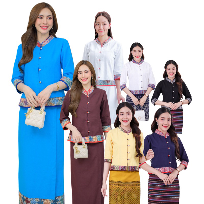 เสื้อพื้นเมืองผู้หญิงคอจีนแต่งผ้าทอ