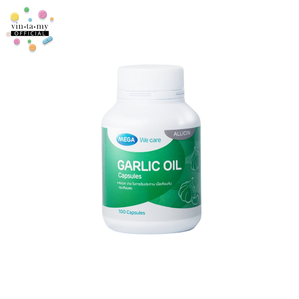 Mega We Care(เมก้า วีแคร์) Garlic Oil น้ำมันกระเทียม บรรจุ 100 แคปซูล [EXP.05/11/2027]