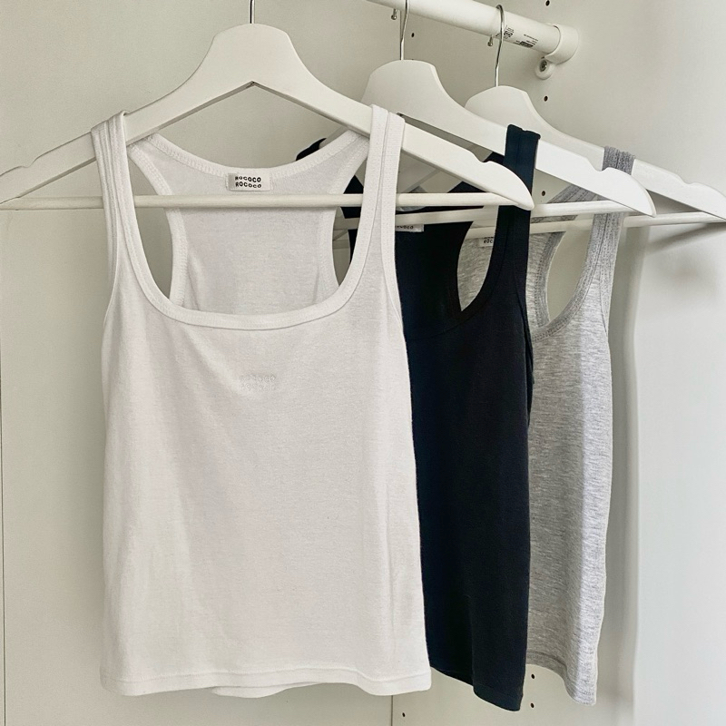 backtorococo | Basic Tank Top เสื้อกล้ามครอปสีพื้น คอเหลี่ยม ꔛ⋆⁺
