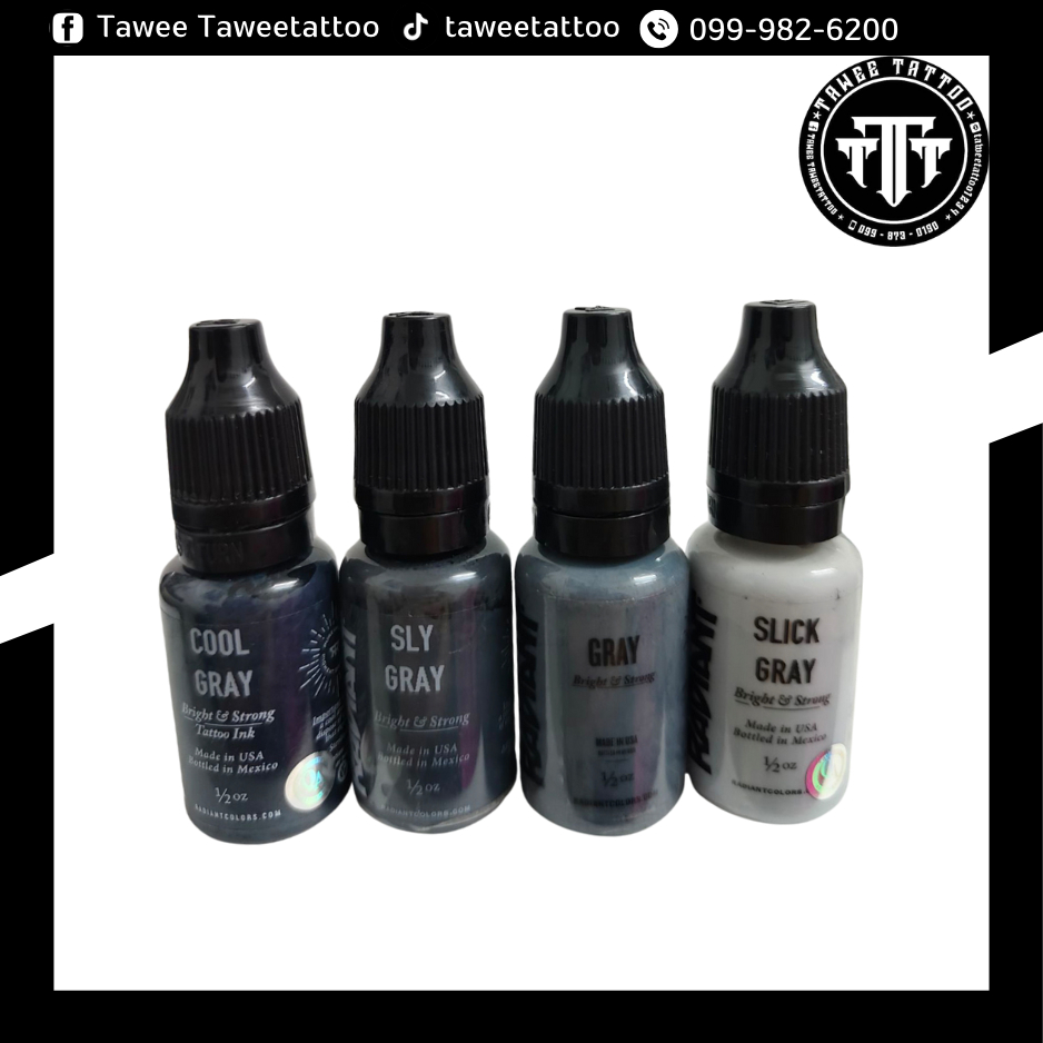RADIANT​ 1​/2 oz.​ เฉดสีเทา​ สีเรเดียน สำหรับ​สักลาย​ TATTOO สีแท้จาก​โรงงาน​ทุก​ขวด​