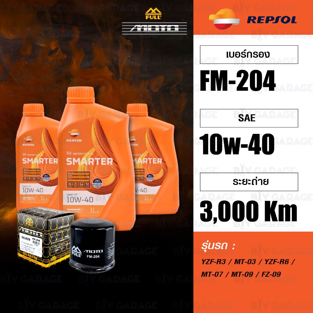 FULL MOTO ชุดถ่ายน้ำมันเครื่อง REPSOL SMARTER Sport 4T เปลียน YZF-R3 / MT-03 / YZF-R6 / MT-07 / MT-0