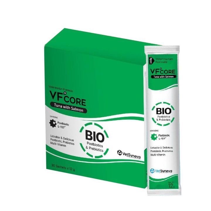 ยกกล่อง VFcore Bioใหม่ ขนมแมวเลียสูตรลดอาการท้องเสีย ถ่ายเหลว ปรับสมดุลลำไส้ กระตุ้นภูมิ บรรจุ 30 ซอง