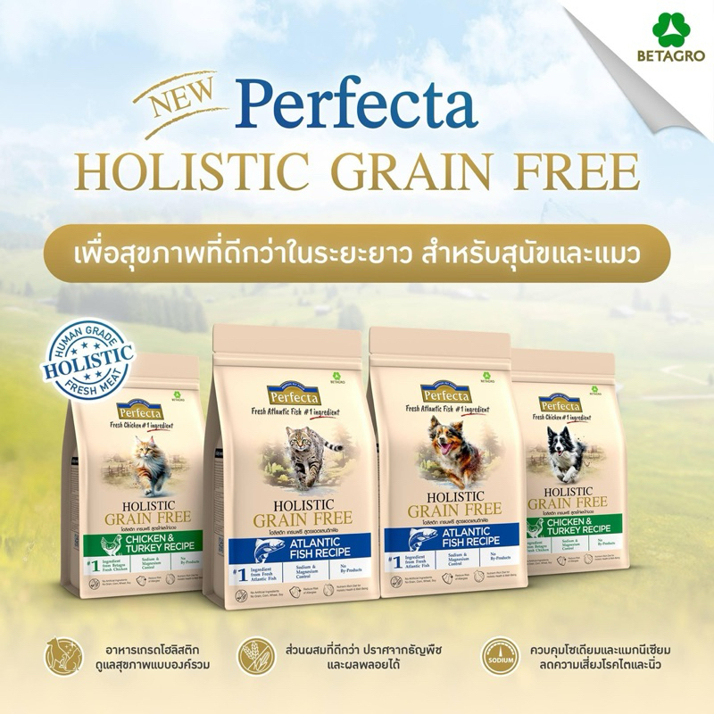 (สูตรใหม่) Perfecta Holistic grain free (0.8kg-3kg) อาหารสุนัขและแมว