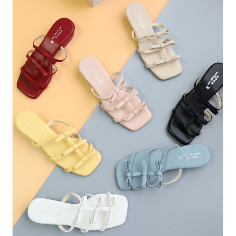 YOURSHOES Z1 / รองเท้าแต่งโบว์ 3ตอน รองเท้าน่ารัก รองเท้าส้นเตี้ย