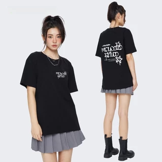 (จัดส่งตลอด 24 ชั่วโมง）Angle Official เสื้อยืดแขนสั้นโอเวอร์ไซส์ผู้หญิง พิมพ์ทั้งหน้าหลัง สไตล์เกาหลีมินิมอล T106