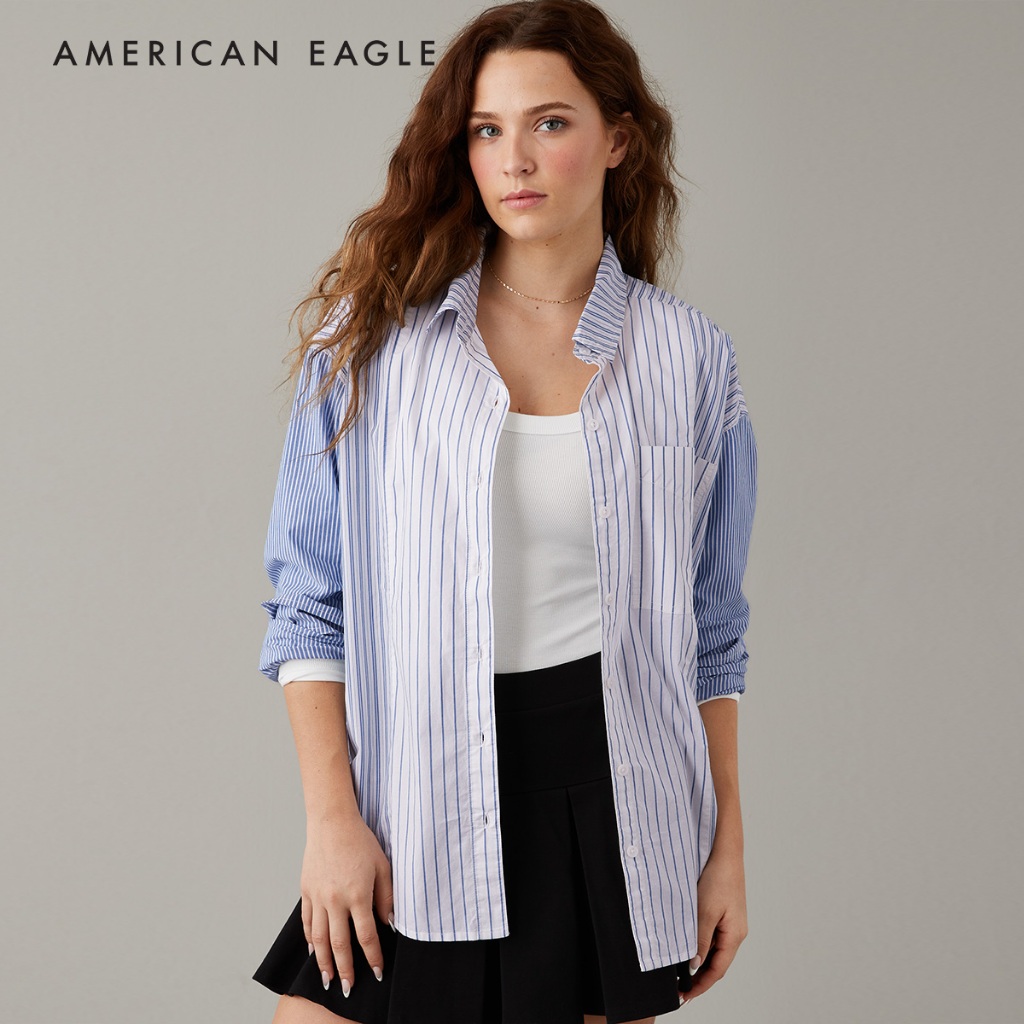 American Eagle Perfect Mixed Stripe Button-Up Shirt เสื้อเชิ้ต ผู้หญิง (NWSB 035-5682-400)
