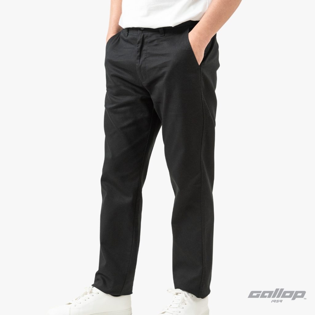 GALLOP : Men's Wear Chino Striped Pants กางเกงขายาว รุ่น ผ้าทอริ้ว GL9009 สี Super Black - ดำ / ราคาปรกติ 2490.-
