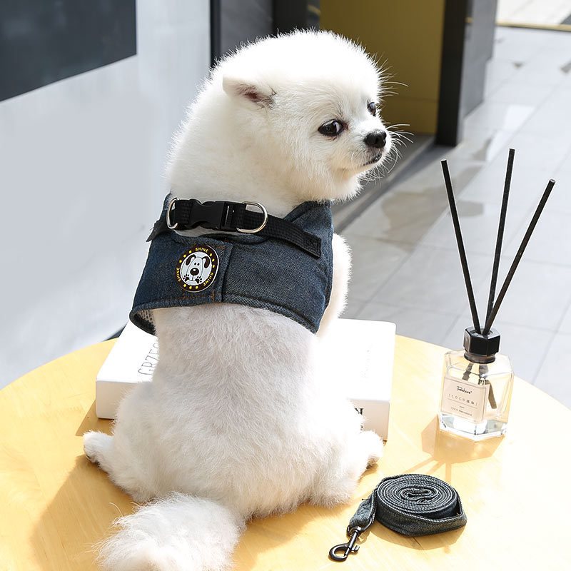 Kutiepom [ส่งจากไทย] ชุดรัดอกพร้อมสายจูง สายรัด สายจูง ลายผ้ายีนส์น่ารัก Cute Jean Harness with Leash set
