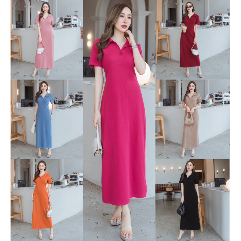 172 แม็กซี่เดรสคอปกแต่งกระดุมหน้า (ผ้าคัตตอนแท้)