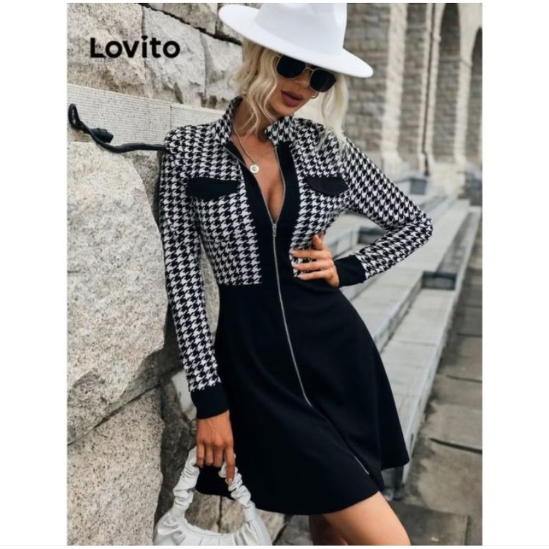 เดรสลายทูโทน(LOvito) ซิปยาวหน้า ลายหรูดูแพง(สาวอวบ)**ส่งในไทยรวดเร็วทันใจแน่นอนค่ะ