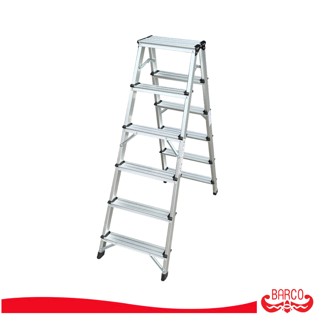BARCO บันไดอลูมิเนียมรุ่นน้ำหนักเบา ขาใหญ่ ขึ้น2ทาง 6 ขั้น 123 ซม