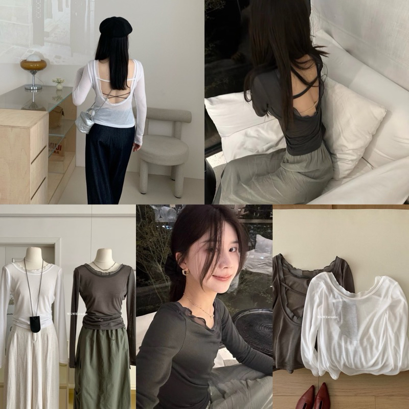 ส่งแมส WG.WE #9345 เสื้อแขนยาว โทนสีพื้น ดีไซน์สายคาดหลัง เนื้อผ้านิ่ม