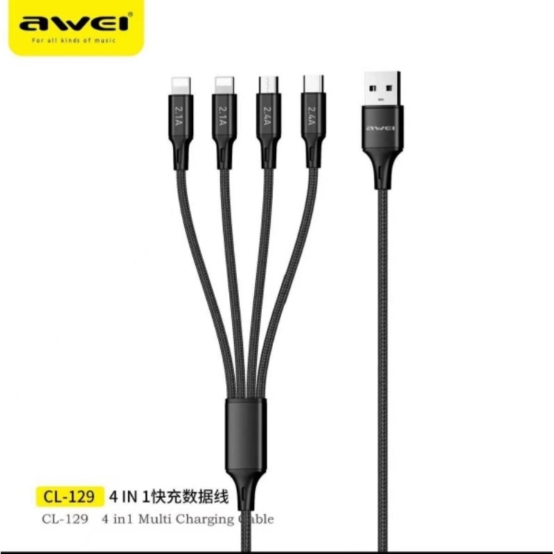 สายชาร์จหลายหัว รองรับ PD60W and PD20W Multifunctional cable 4 In 1 Fast Charging Cable Type C QC3.0 Fast Charge
