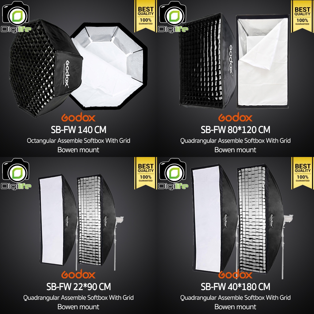 Godox Softbox SB-FW with Grid 140, 120, 95, 80*120, 70*100, 60*90, 60*60, 40*180, 35*160, 30*120, 22*90 cm. -Bowen Mount