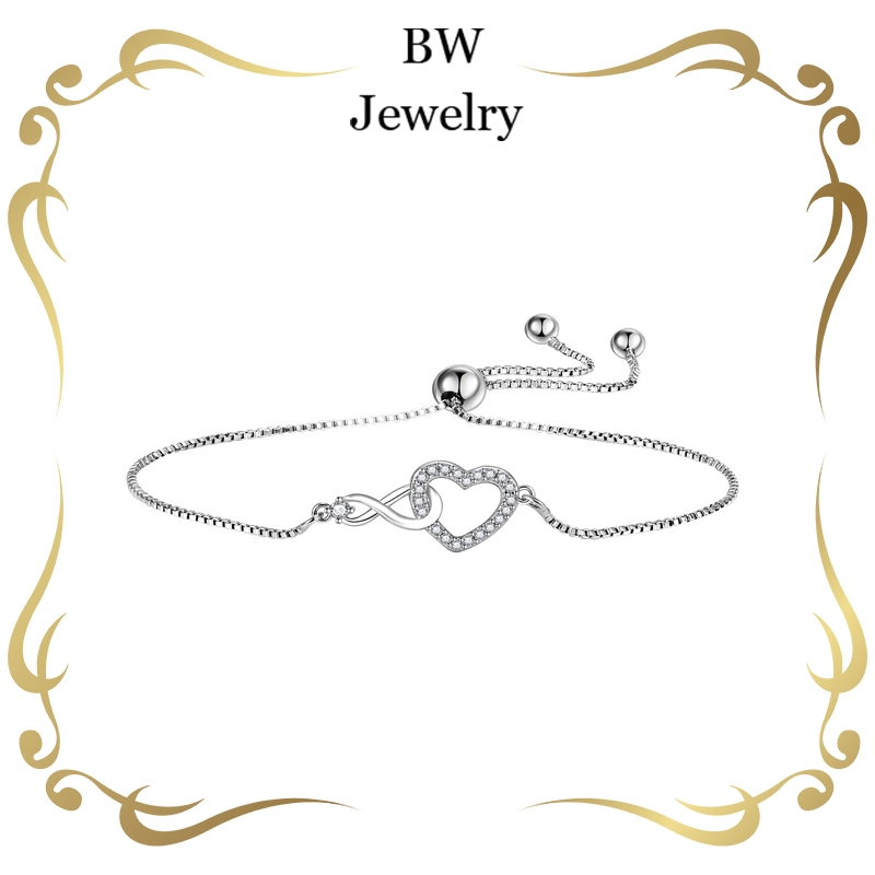 BWjewerly สร้อยข้อมือทองคำขาว สร้อยข้อมือแฟชั่น สร้อยข้อมือผู้หญิง จี้หัวใจ สร้อยข้อมือเงิน