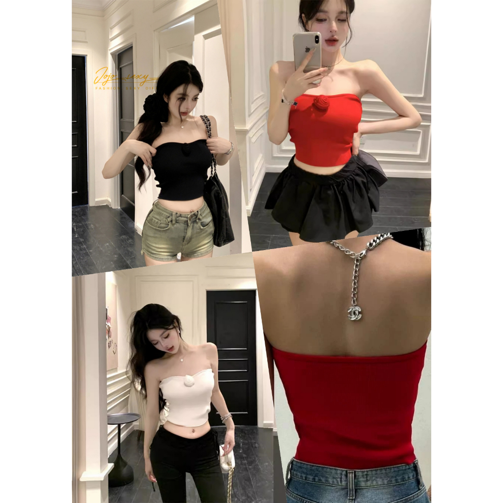 เสื้อถักไหมพรม แฟชั่น ร้ายสาย โชว์ไหล่โชว์หลัง สไตล์เกาหลี แซบๆ สำหรับผู้หญิง DHDHBMX