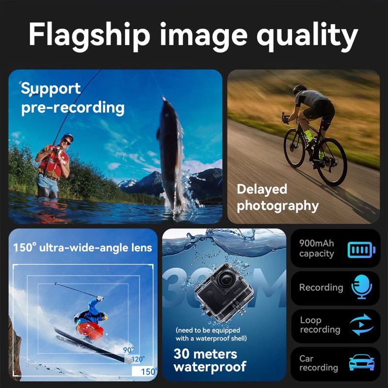 Hoco DV100 Sports camera คุณภาพ 1080P กล้องกันน้ำลึก 30 เมตร กล้องติดหมวกกันน๊อค กล้องแอคชั่น Web Cam thumbnail 7