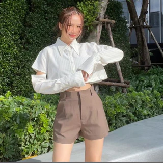 รหัสP11กางเกงขาสั้นเอวสูง ผู้หญิงผ้าโซดา ทรงบอย พลางต้นขา เก็บพุง ผ้าใส่สบายไม่ร้อน Pollydesign