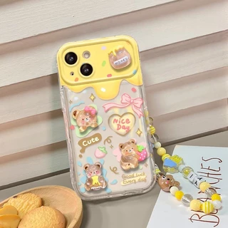 สำหรับ iPhone 11 15 14 13 12 Pro MAX 7 8 14 Plus XS MAX หมีสีชมพูหวานน้อยพลิกกรณีโทรศัพท์ กันกระแทกและ กันกระแทก เคส